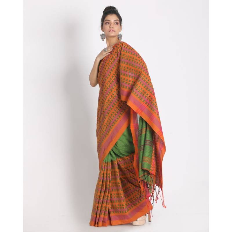 Handspun Cotton Green Handloom Begampuri Saree
