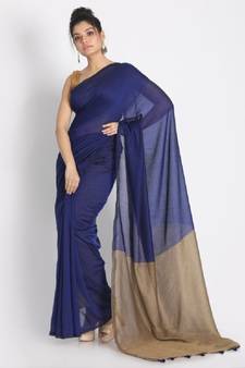 Handspun Cotton Blue Handloom Saree