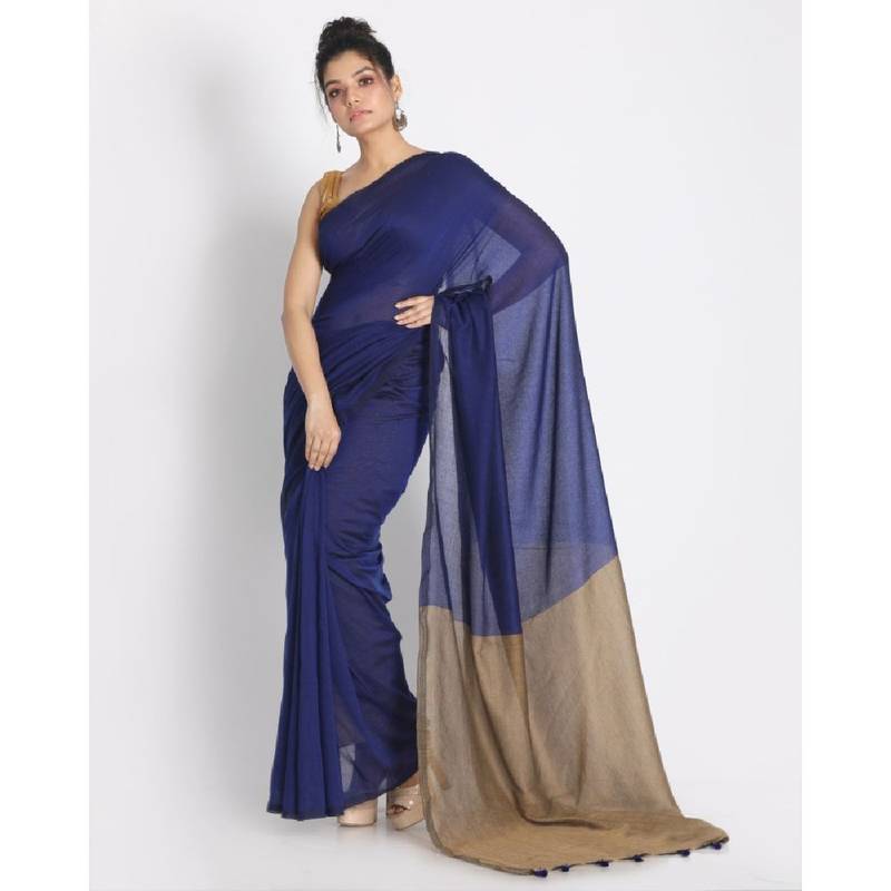 Handspun Cotton Blue Handloom Saree