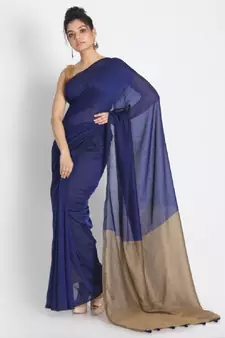 Handspun Cotton Blue Handloom Saree