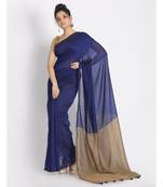 Handspun Cotton Blue Handloom Saree