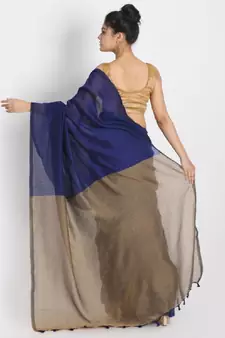 Handspun Cotton Blue Handloom Saree