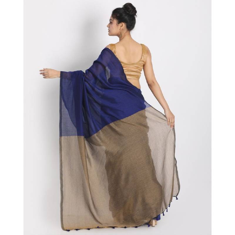 Handspun Cotton Blue Handloom Saree