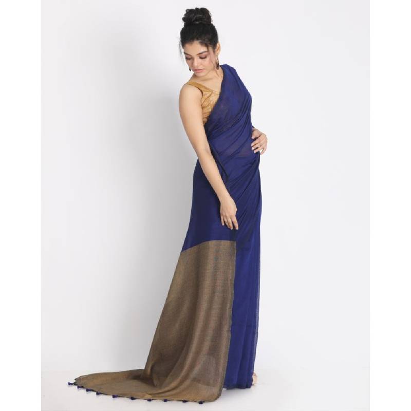 Handspun Cotton Blue Handloom Saree