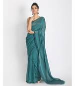 Handspun Cotton Teal Handloom Saree