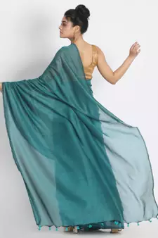 Handspun Cotton Teal Handloom Saree