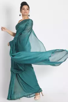 Handspun Cotton Teal Handloom Saree