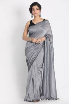 Handspun Cotton Silver Grey Handloom Saree