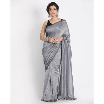 Handspun Cotton Silver Grey Handloom Saree 1