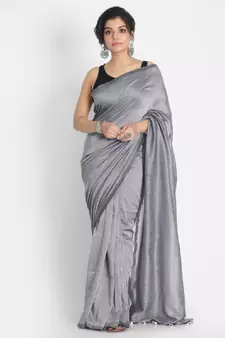Handspun Cotton Silver Grey Handloom Saree