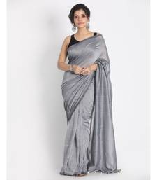 Handspun Cotton Silver Grey Handloom Saree
