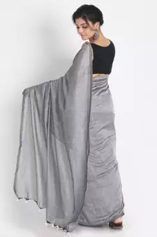 Handspun Cotton Silver Grey Handloom Saree