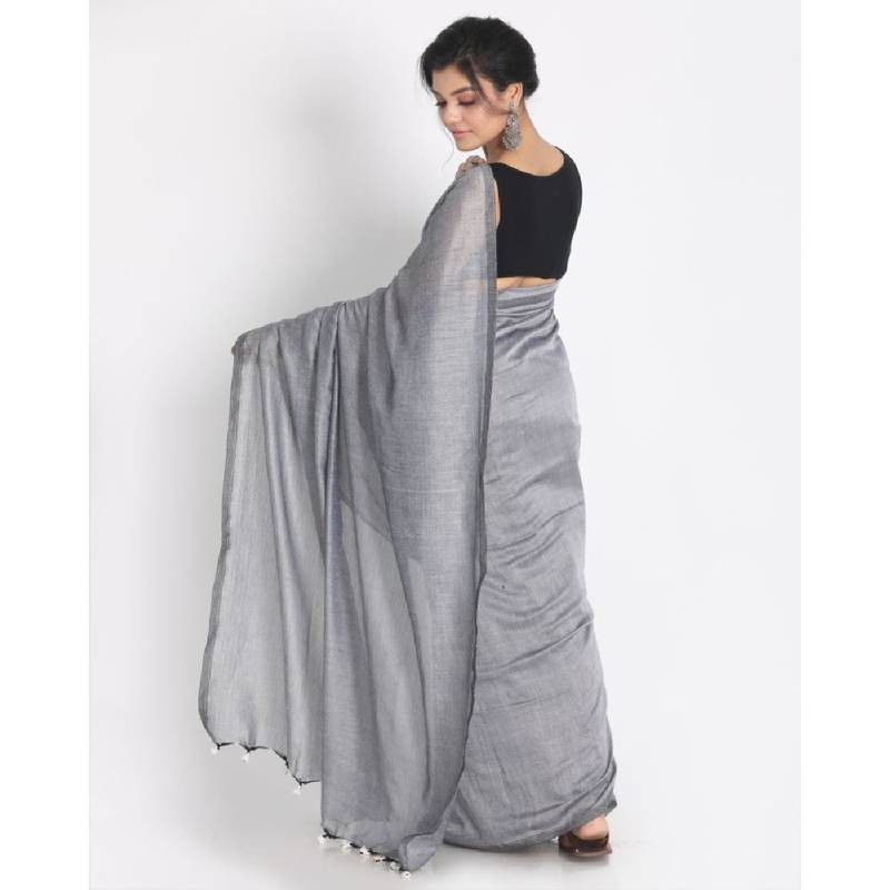 Handspun Cotton Silver Grey Handloom Saree
