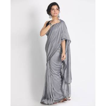 Handspun Cotton Silver Grey Handloom Saree 4
