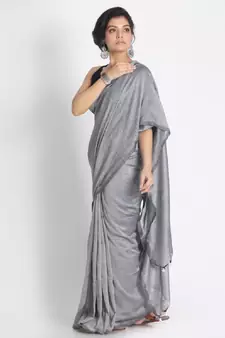 Handspun Cotton Silver Grey Handloom Saree
