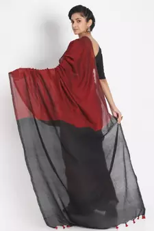 Handspun Cotton Maroon Handloom Saree