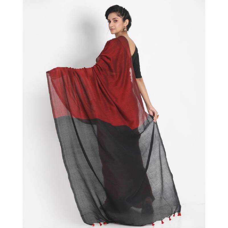 Handspun Cotton Maroon Handloom Saree