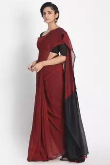 Handspun Cotton Maroon Handloom Saree