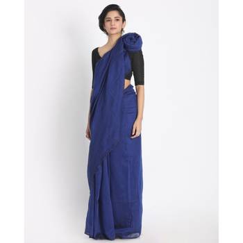 Handspun Cotton Blue Handloom Saree 1