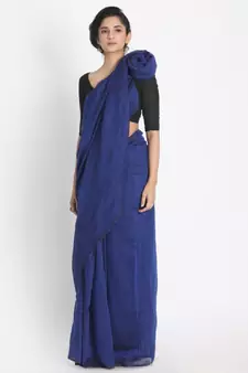 Handspun Cotton Blue Handloom Saree
