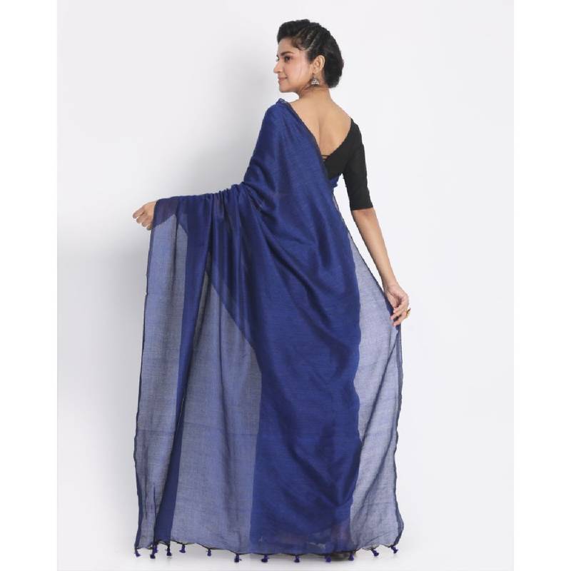 Handspun Cotton Blue Handloom Saree