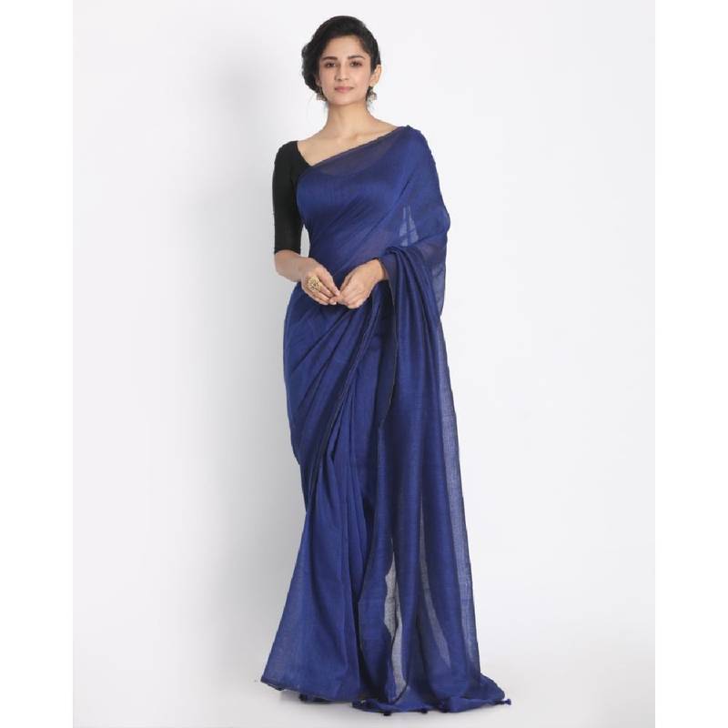 Handspun Cotton Blue Handloom Saree