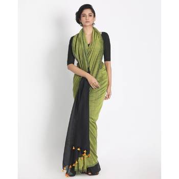 Handspun Cotton Olive Handloom Saree 1