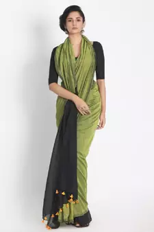 Handspun Cotton Olive Handloom Saree