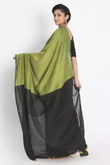 Handspun Cotton Olive Handloom Saree