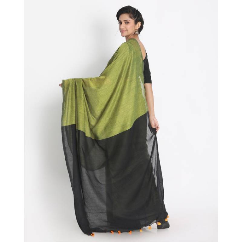 Handspun Cotton Olive Handloom Saree