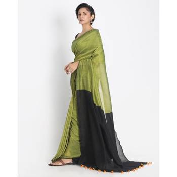 Handspun Cotton Olive Handloom Saree 4