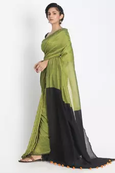 Handspun Cotton Olive Handloom Saree