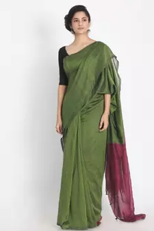 Handspun Cotton Lime Handloom Saree