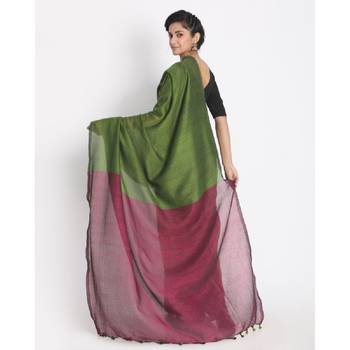 Handspun Cotton Lime Handloom Saree 3