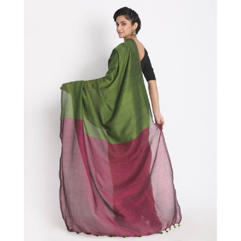 Handspun Cotton Lime Handloom Saree