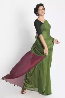 Handspun Cotton Lime Handloom Saree