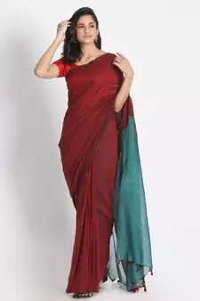 Handspun Cotton Red Handloom Saree