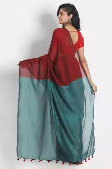 Handspun Cotton Red Handloom Saree