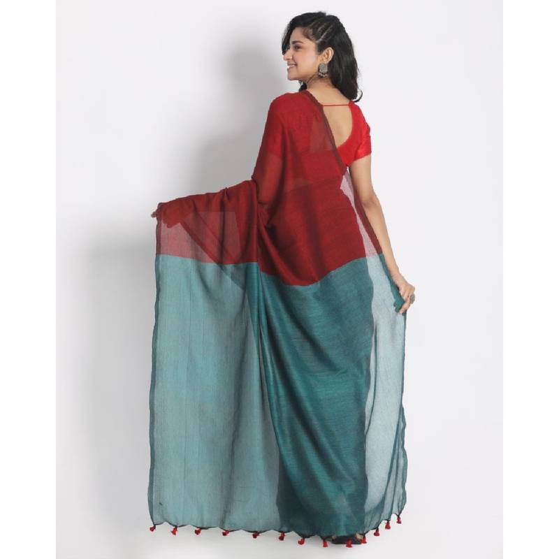 Handspun Cotton Red Handloom Saree
