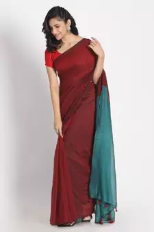 Handspun Cotton Red Handloom Saree
