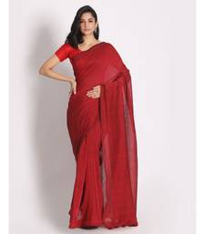 Handspun Cotton Red Handloom Saree