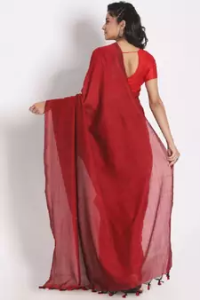 Handspun Cotton Red Handloom Saree