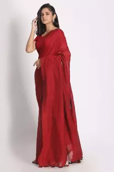 Handspun Cotton Red Handloom Saree