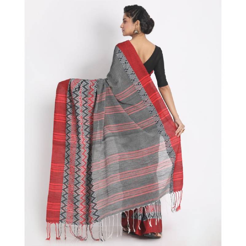 Handspun Cotton Grey Handloom Begampuri Saree
