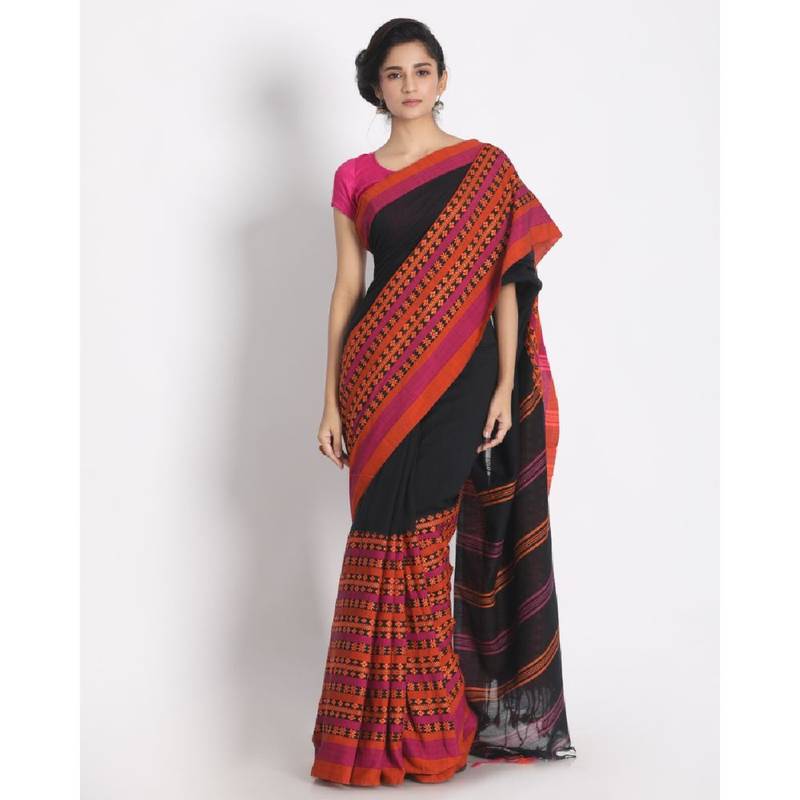 Handspun Cotton Black Handloom Begampuri Saree