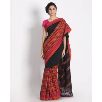 Handspun Cotton Black Handloom Begampuri Saree 1