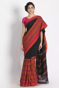 Handspun Cotton Black Handloom Begampuri Saree