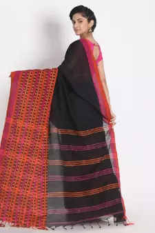 Handspun Cotton Black Handloom Begampuri Saree