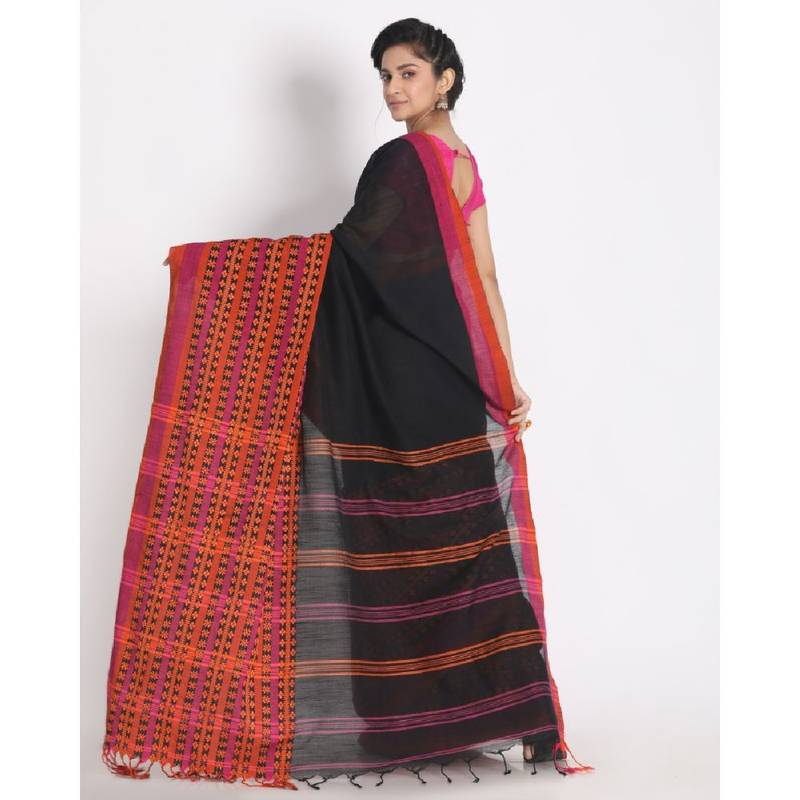 Handspun Cotton Black Handloom Begampuri Saree