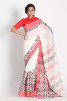 Handspun Cotton White Handloom Begampuri Saree